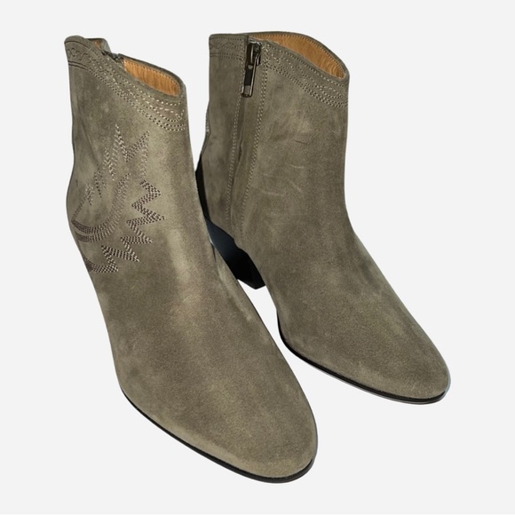 ISABEL MARANT Dacken Suede Western Embroidered Ankle Boots in Taupe US5 EU35 - Picture 3 of 6
